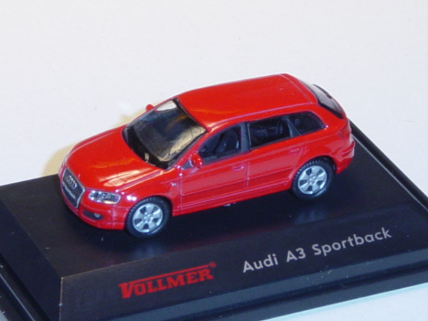Audi A3 Sportback, Mj. 2008, dunkel-verkehrsrot, Vollmer, 1:87, PC-Box