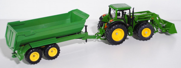 John Deere 6820 Traktor mit Frontlader ohne Wechselladersystem und Muldenkipper, smaragdgrün, o.K.,