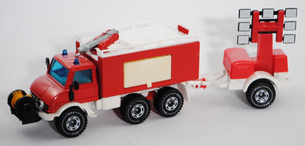 00000 Unimog 406 Löschfahrzeug mit Anhänger, verkehrsrot/cremeweiß, Schnur chromgelb, LKW10
