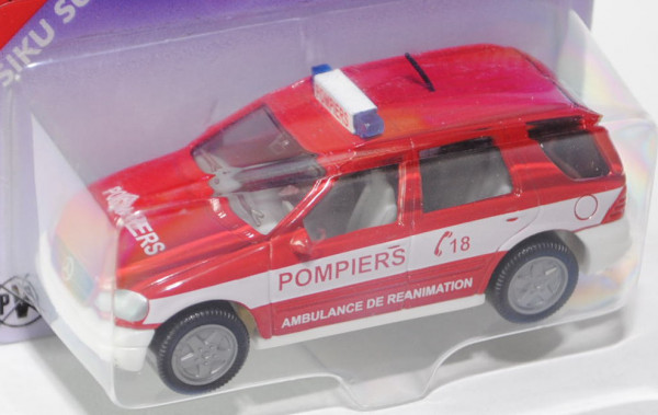 00100 Mercedes ML 320 (Typ W 163, Modell 1997-2001) Feuerwehr-Kommandowagen, rot/weiß, POMPIERS, P26