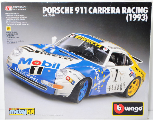 Porsche 911 Carrera 2 (Baureihe 993, Modell 1993-1995) Racing, Bburago, 1:18, mb (Fehlteile)