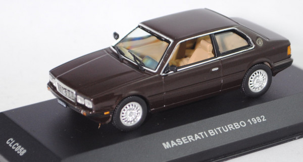 Maserati Biturbo Coupé (Tipo AM 331, Modell 1981-1984), graubraun, IXO MODELS®, 1:43, Werbebox