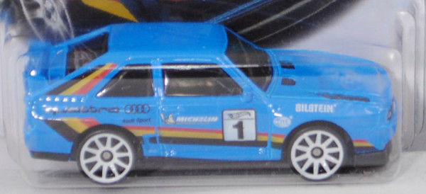 Audi sport quattro (Typ 85Q, Modell 1984-1986), dunkel-himmelblau, Nr. 1, Hot Wheels, 1:61, Blister