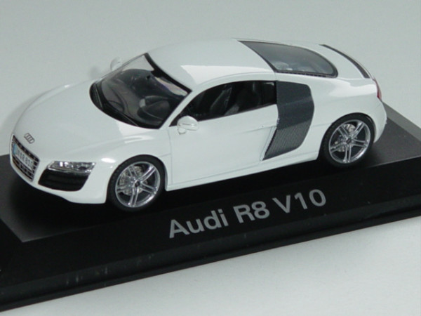 Audi R8 V10 5.2 FSI, ibisweiß, Mj. 2008, Schuco, 1:43, Werbeschachtel