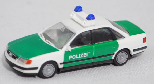 Audi 100 quattro 2.8 E (C4, Mod. 90-94) Funkstreifenwagen Polizei, weiß/grün, Rietze, 1:87, Werbebox