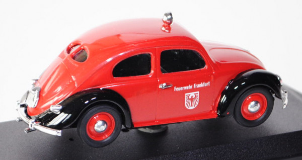 VW Käfer Standardlimousine (Typ 11) (Brezelkäfer) Feuerwehr, Modell 1949, verkehrsrot/schwarz, Feuer