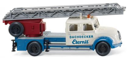 Magirus DL 25h Hebebühnenwagen, Modell 1952-1967, perlweiß/hell-azurblau/rot, DACHDECKER / Eternit,