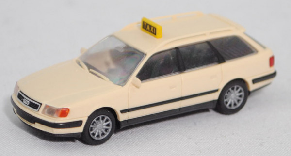 Audi 100 Avant 2.8 E (C4, Modell 1991-1994) Taxi, hellelfenbein (L07Q), Rietze, 1:87, Werbeschachtel