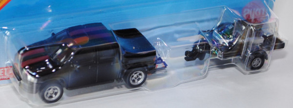 00006 Pick-Up mit Anhänger und Cart, schwarz, m. braunroten Streifen und silber, P29e