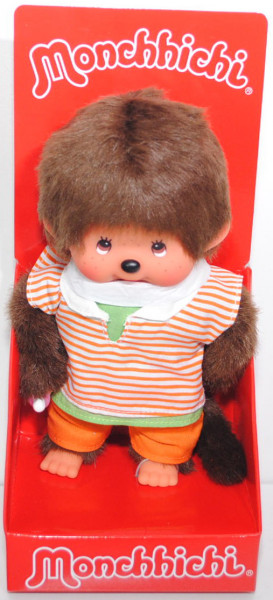 Monchhichi Orange Stripe Boy (Junge mit orangem Shirt), 20 cm groß, Sekiguchi