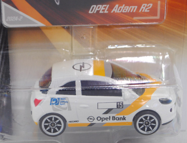Opel Adam R2 (Mod. 2013-), weiß/gelb/grau, ADAC/Stiftung/Sport / Opel Bank, Nr. 15, majorette, 1:55