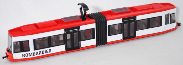 00003 Niederflurstraßenbahn BOMBARDIER FLEXITY Classic, rot/weiß, Türen schwarz, SIKU, 1:87, L17mpK