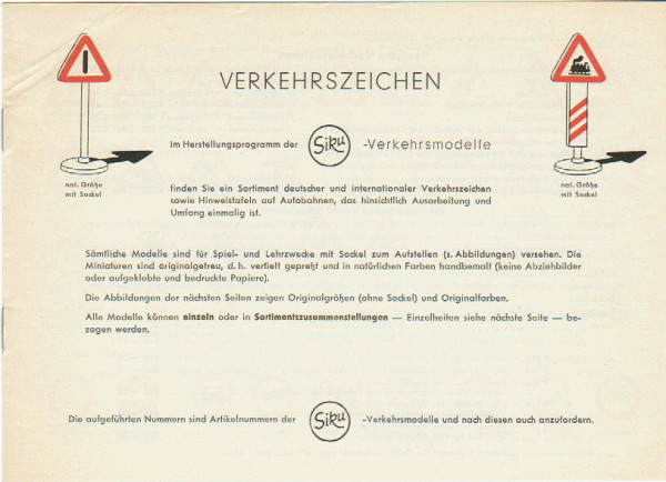 Händlerkatalog Verkehrszeichen, ca. 1959, mit Knickspuren, 8 Seiten, 21,0 x 14,9 cm