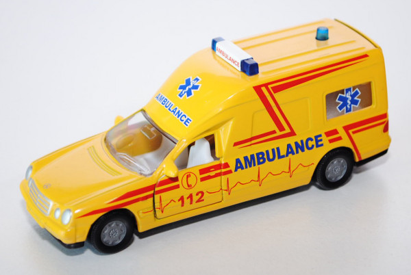 00003 KTW BINZ Ambulance A 2002 auf Fahrgestell MB E 280 (Mod. 1997-1999), gelb, AMBULANCE, SIKU