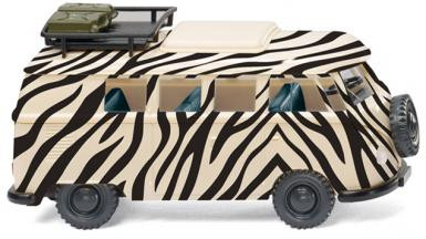VW T1 Campingbus Safari, Modell 1963, hellelfenbein, schwarzes Zebramuster, Wiking, 1:87, mb