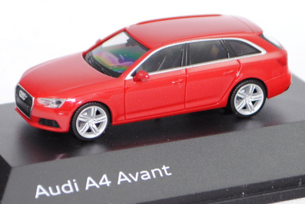 Audi A4 Avant (B9 Typ 8W, Vorfacelift, Modell 2015-2019), tangorot metallic , Herpa, 1:87, Werbebox