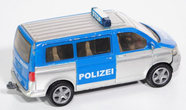 00000 VW T5 Polizei-Mannschaftswagen, Modell 2003-2009, chromsilber/blau, POLIZEI, alter Druck, mit