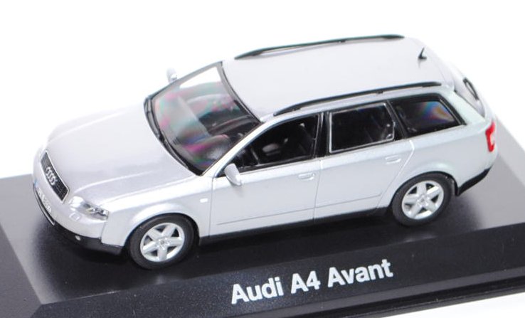 Audi A4 Avant (B6, Typ 8E), Modell 2001-2004, silber, Minichamps, 1:43,  Werbeschachtel