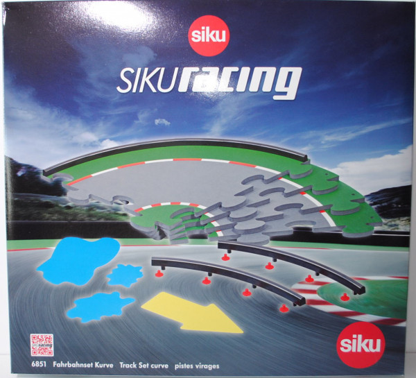 Zubehörpackung Kurve für SIKU Racing, Inhalt: 4x Fahrbahnstücke; 8x Banden; 32x Befestigungselemente