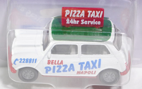 00000 MINI Cooper 1.3i (MK VI, Modell 91-96) Pizza-Taxi, weiß/grün/rot, PIZZA TAXI, SIKU, 1:52, P26