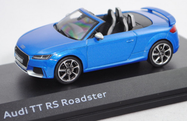 Audi TT RS Roadster (Typ 8S / FV, Modell 2016-), arablau, iScale, 1:43, Werbebox (EAN 2160000042627)