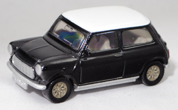 00001 MINI Cooper 1.3i (6. Generation, Typ MK VI, Modell 1991-1996), schwarz, Dach weiß, SIKU, 1:52