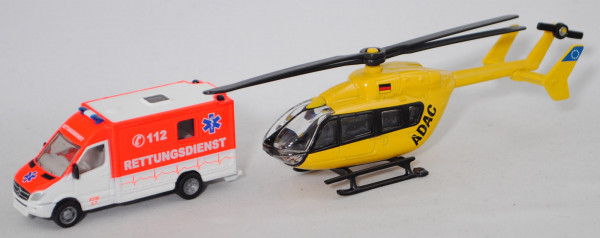 00000 Rettungsdienst-Set: Mercedes Sprinter und Hubschrauber, weiß/leuchtrot und gelb, 1:87, L17mK