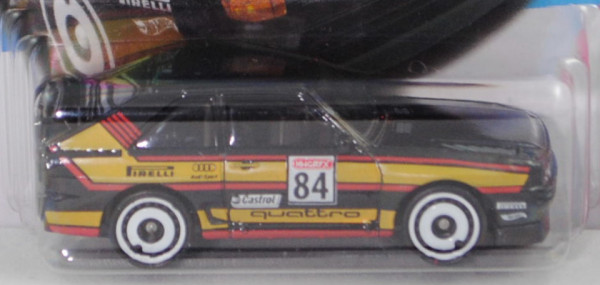 Audi sport quattro (Typ 85Q, Modell 1984-1986), schwarz, Startnummer 84, Hot Wheels, 1:61, Blister