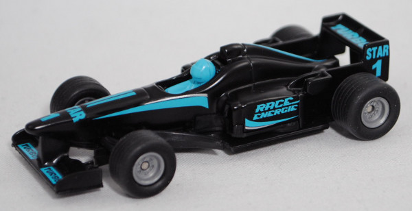 00003 Formel 1 Rennwagen, schwarz, STAR / 1 / RACE_ / ENERGIE in hell-türkisblau, SIKU, 1:55, P29e