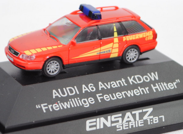 Audi A6 Avant (C4, Typ 4A, Mod. 94-97) Kommandowagen, rot, FEUERWEHR HILTER, Rietze, 1:87, PC-Box