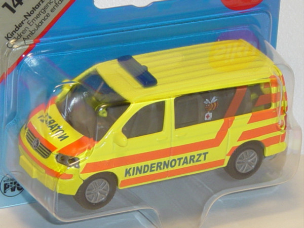 00000 VW T5 Caravelle Kinder-Notarztwagen, Modell 2003-2009, leuchtgelb, innen+Lenkrad verkehrsgrau,