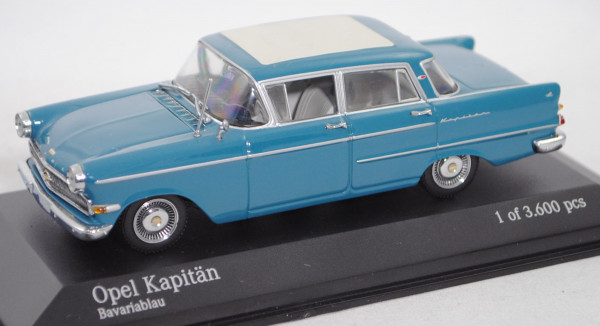 Opel Kapitän P 2,6 L (Typ 4-türige Limousine, Mod. 1959-1963), bavariablau, Minichamps, 1:43, PC-Box