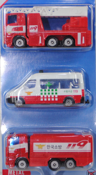 72801 KR Fire Brigade Set mit: 2x Scania R380+Mercedes-Benz Sprinter II, 119, P29e Werbeblister