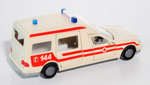 03800 A Mercedes E 230 Binz-Ambulance A 2002, hellelfenbein/verkehrsrot, C 144, KRANKENWAGEN auf der