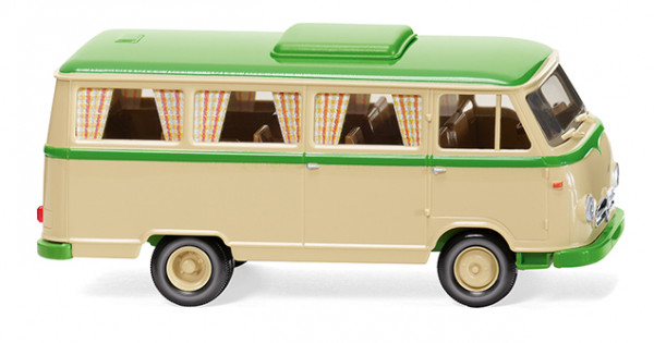 Borgward B 611 (Modell 1957-1961) Campingwagen, elfenbeinbeige, Dach gelbgrün, Wiking, 1:87, mb