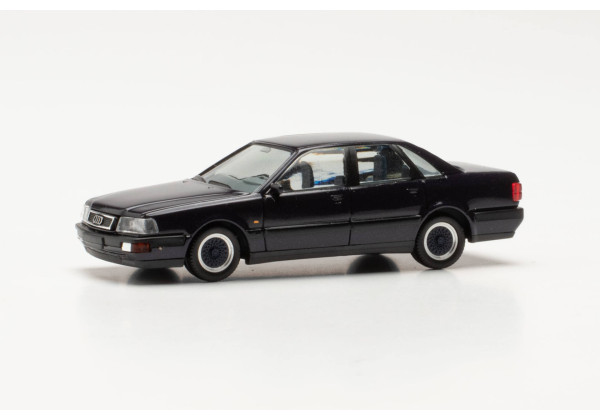 Audi V8 (Baureihe D11, Typ 4C, Mod. 1988-1994), hell-schwarzblaumet., BBS-Felgen, Herpa, 1:87, mb