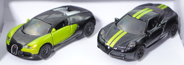 00000 Schwarz & Grün Special Edition: Bugatti EB 16.4 Veyron + Alfa Romeo 4C, schwarz/grün, L17mpP