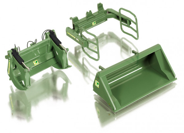 Frontlader Werkzeuge - Set A Bressel & Lade grün, Set bestehend aus: Hochkippschaufel, Rund- und Rec