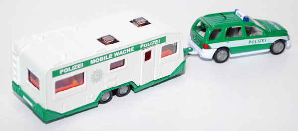 00001 Mercedes ML 320 mit Wohnwagen, minzgrün/weiß, POLIZEI MOBILE WACHE POLIZEI, Chassis PKW in rei