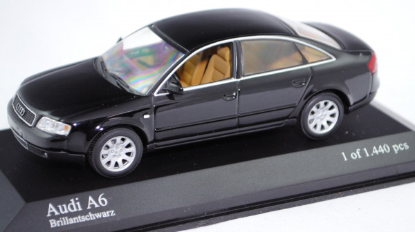 Audi A6 3.0 (C5, Typ 4B, Facelift, Modell 2001-2004), brillantschwarz, Minichamps, 1:43, PC-Box (m-)