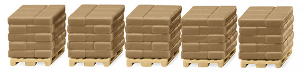 Zubehörpackung - Baustoffe III, 5 Stück Paletten beige mit Zementsäcken in braun, Wiking, 1:87, mb