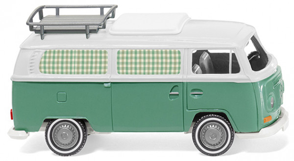 VW Transporter T2a Campingbus mit Dachgepäckträger (Typ 2 T2, Mod. 67-71), weiß/grün, Wiking, 1:87