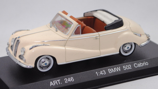 BMW 502 Baur-Cabriolet (Barockengel, Modell 1955-1958), hellelfenbein, DetailCars, 1:43, PC-Box