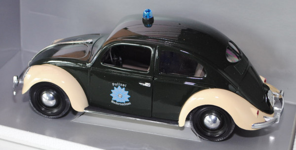 VW Käfer Standardlimousine (Typ 11) (Brezelkäfer), Modell 1949, tannengrün/elfenbein, Polizei / Nied