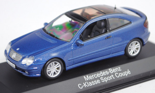 Mercedes-Benz C-Klasse Sportcoupé (CL 203, Modell 01-04), jaspisblau met., Minichamps, 1:43, PC-Box