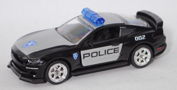 Ford Mustang GT (Typ VI, Facelift, Mod. 17-) Police, schwarz/silber, majorette, 1:64, Blister + Box
