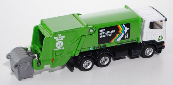 80400 Scania Müllwagen, reinweiß/schwarz/gelbgrün. KEEP / NEW ZEALAND / BEAUTIFUL® / DO / THE RIGHT