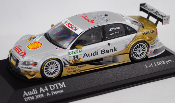 Audi A4 DTM 2007 (B7, Typ 8EC / R13), silber/gold, DTM 2008, Alexandre Prémat, Minichamps, 1:43, mb