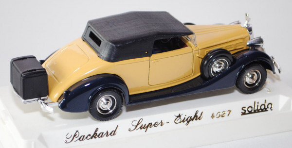 Packard Super Eight Cabrio geschlossen, Modell 1937, ginstergelb/stahlblau, 8 cyl., 5212 cc, 135 cv,