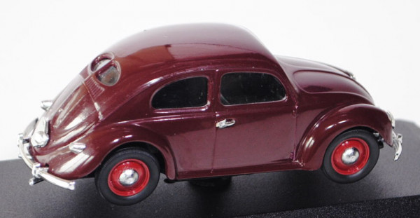 VW Käfer Standardlimousine (Typ 11) (Brezelkäfer), Modell 1949, weinrot, VITESSE, 1:43, PC-Box